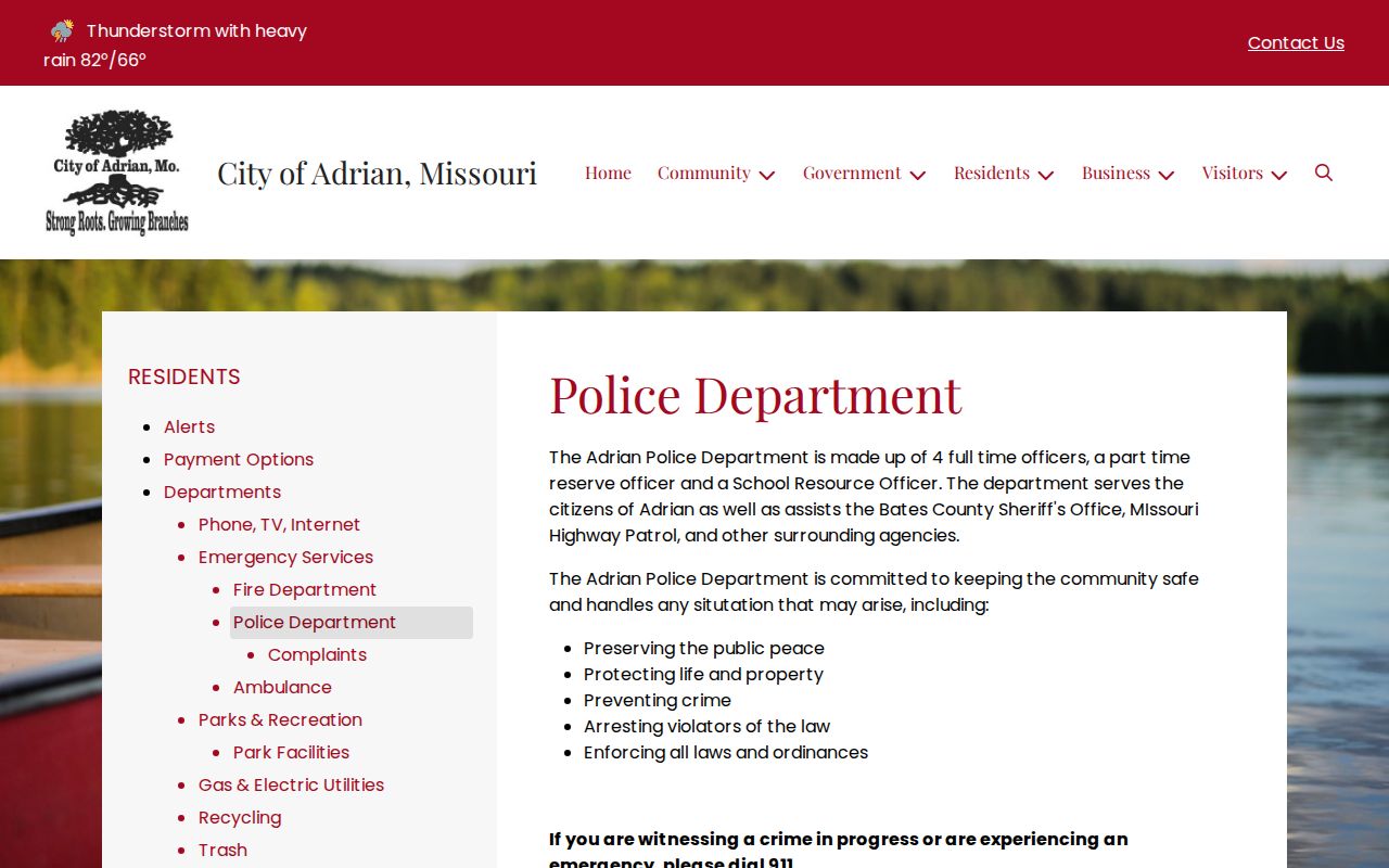 Captured official Adrian Police Department webpage
