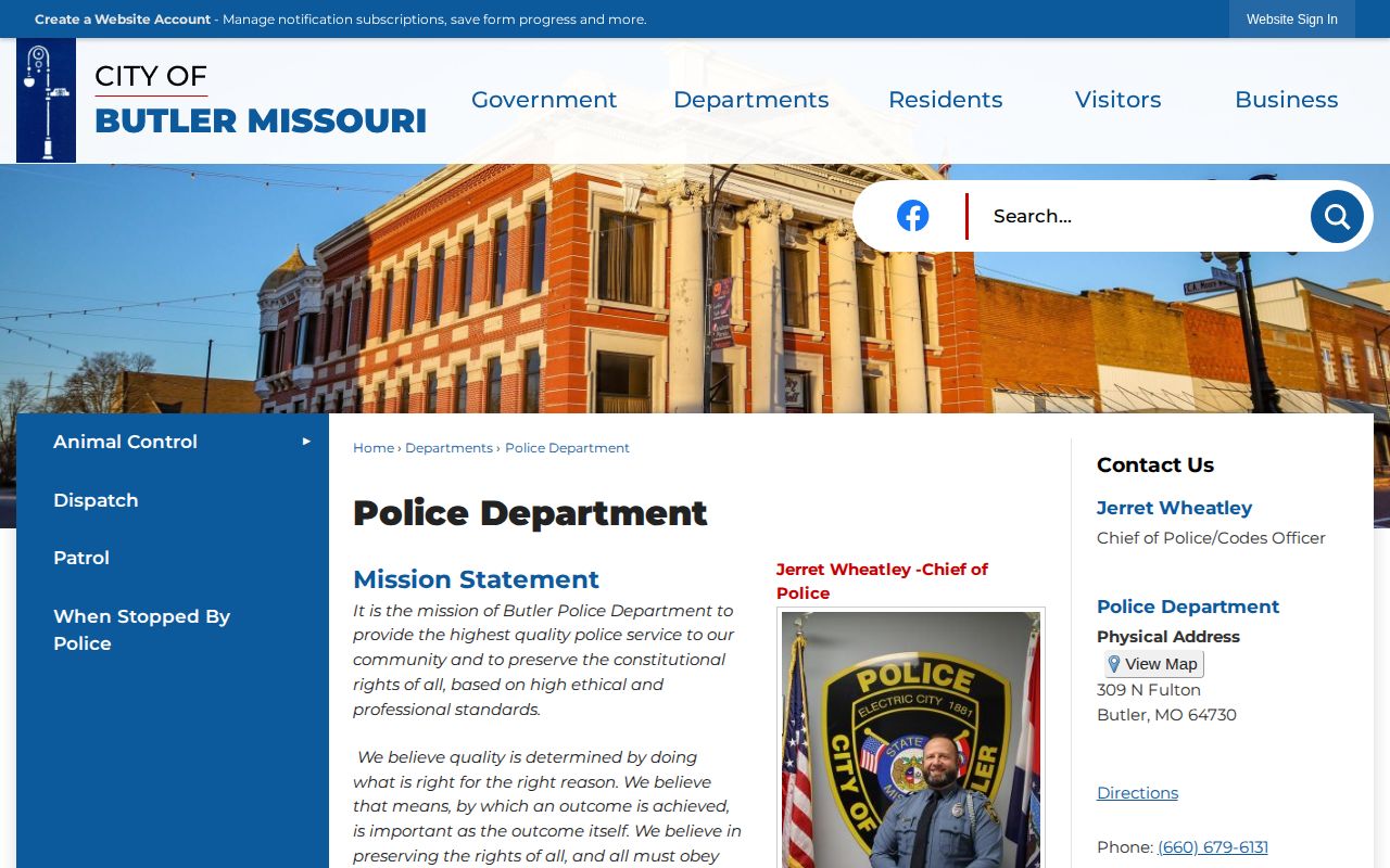 Captured official Butler Police Department webpage