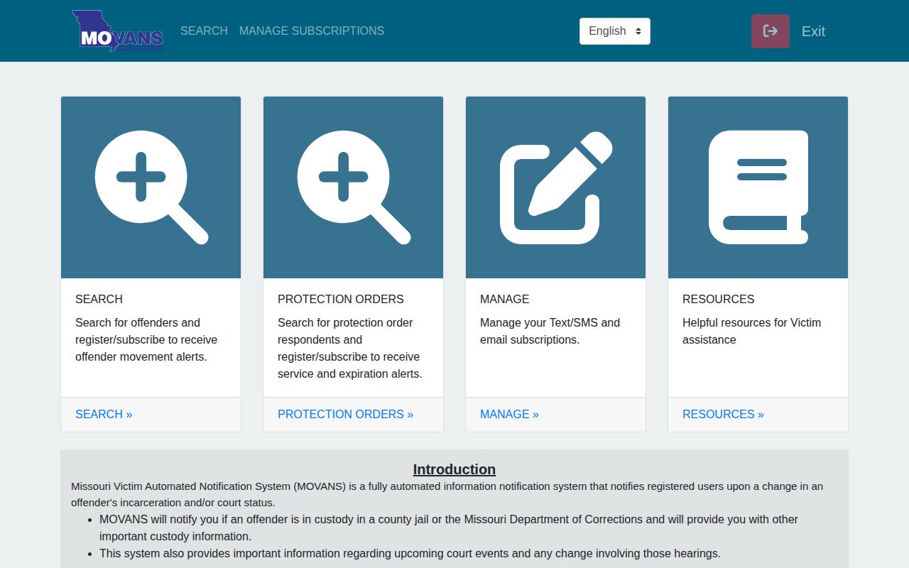 Official Missouri MOVANS custody notification enrollment page