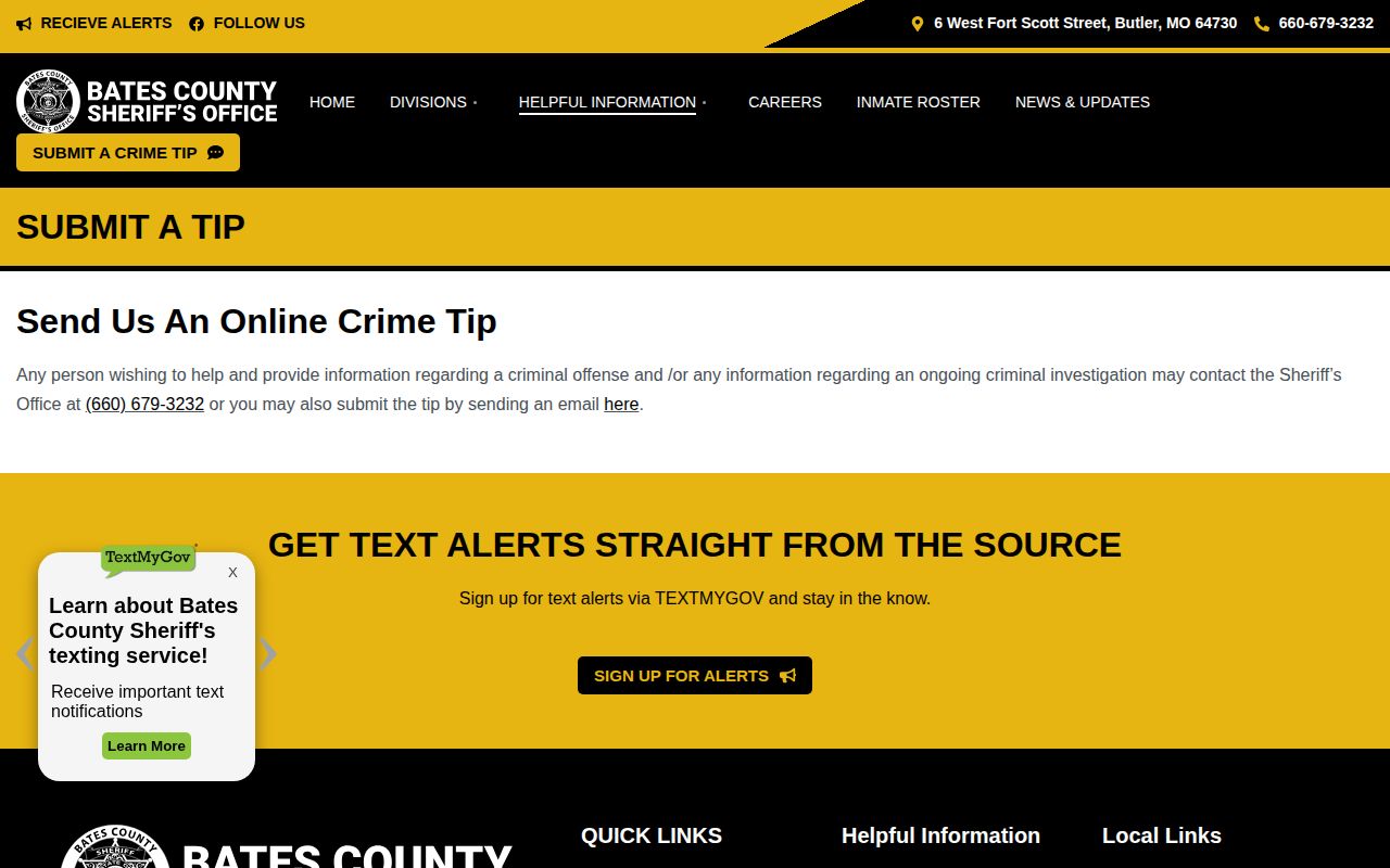 Bates County Sheriff official submit a tip page