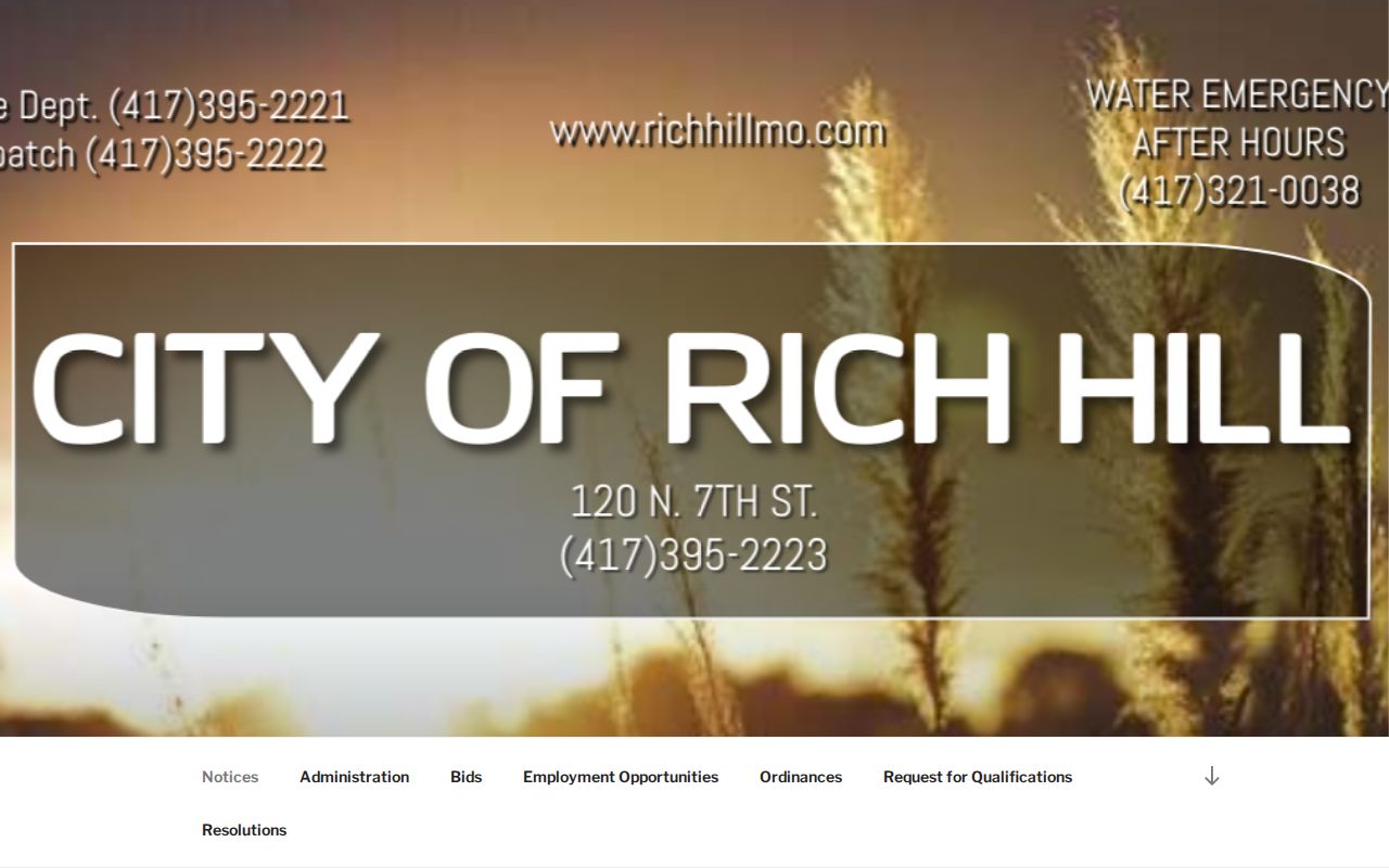 Captured official City of Rich Hill homepage