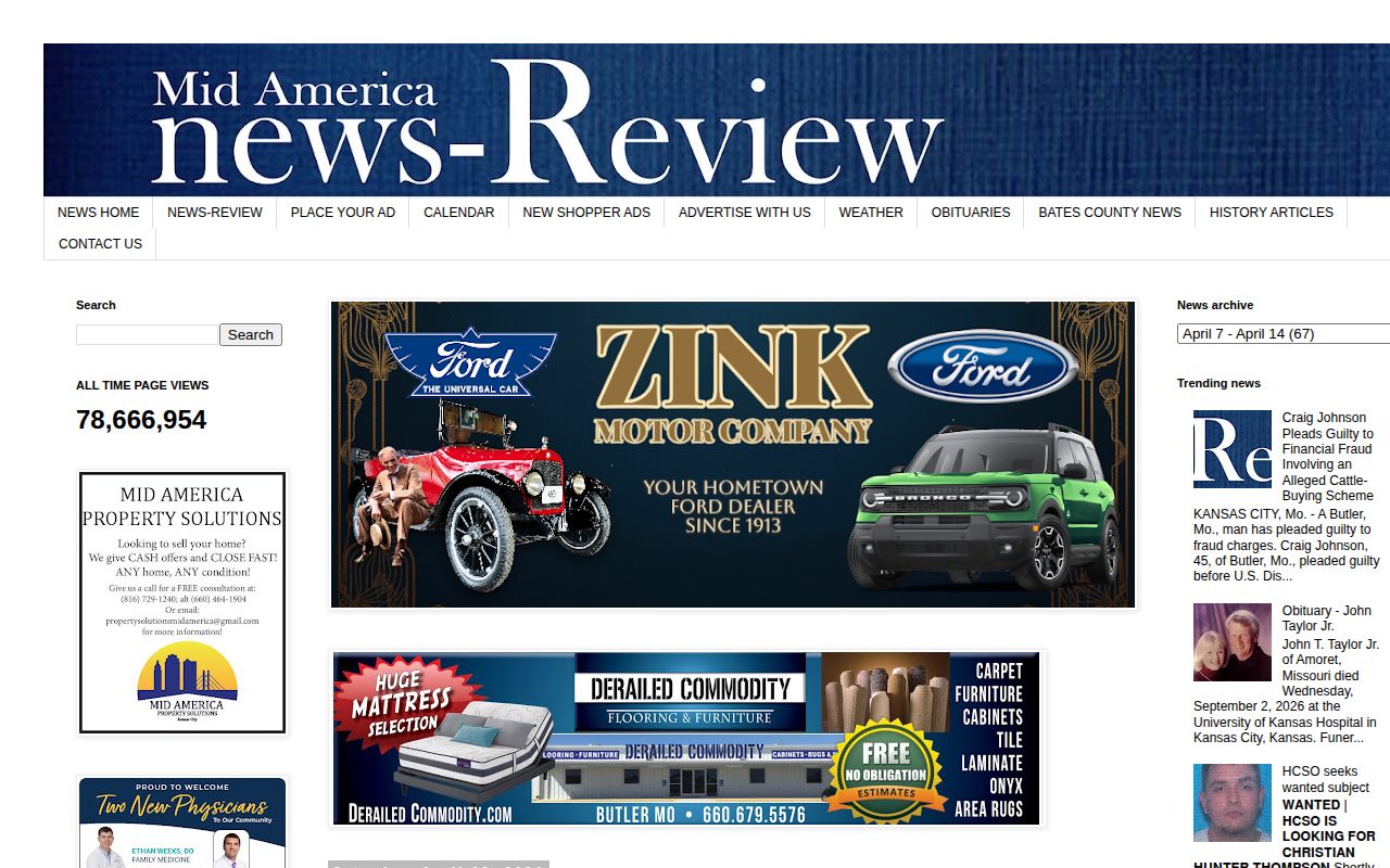 Bates County News Wire dated archive page