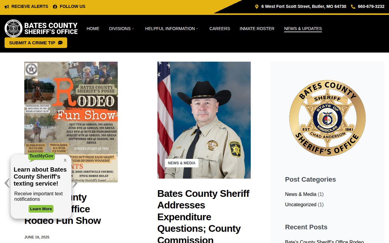 Bates County Sheriff News and Updates page